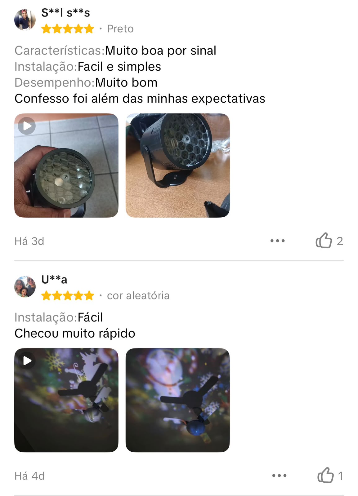 Avaliação de cliente com cinco estrelas: instalação fácil, chegou rápido e efeito superou as expectativas
