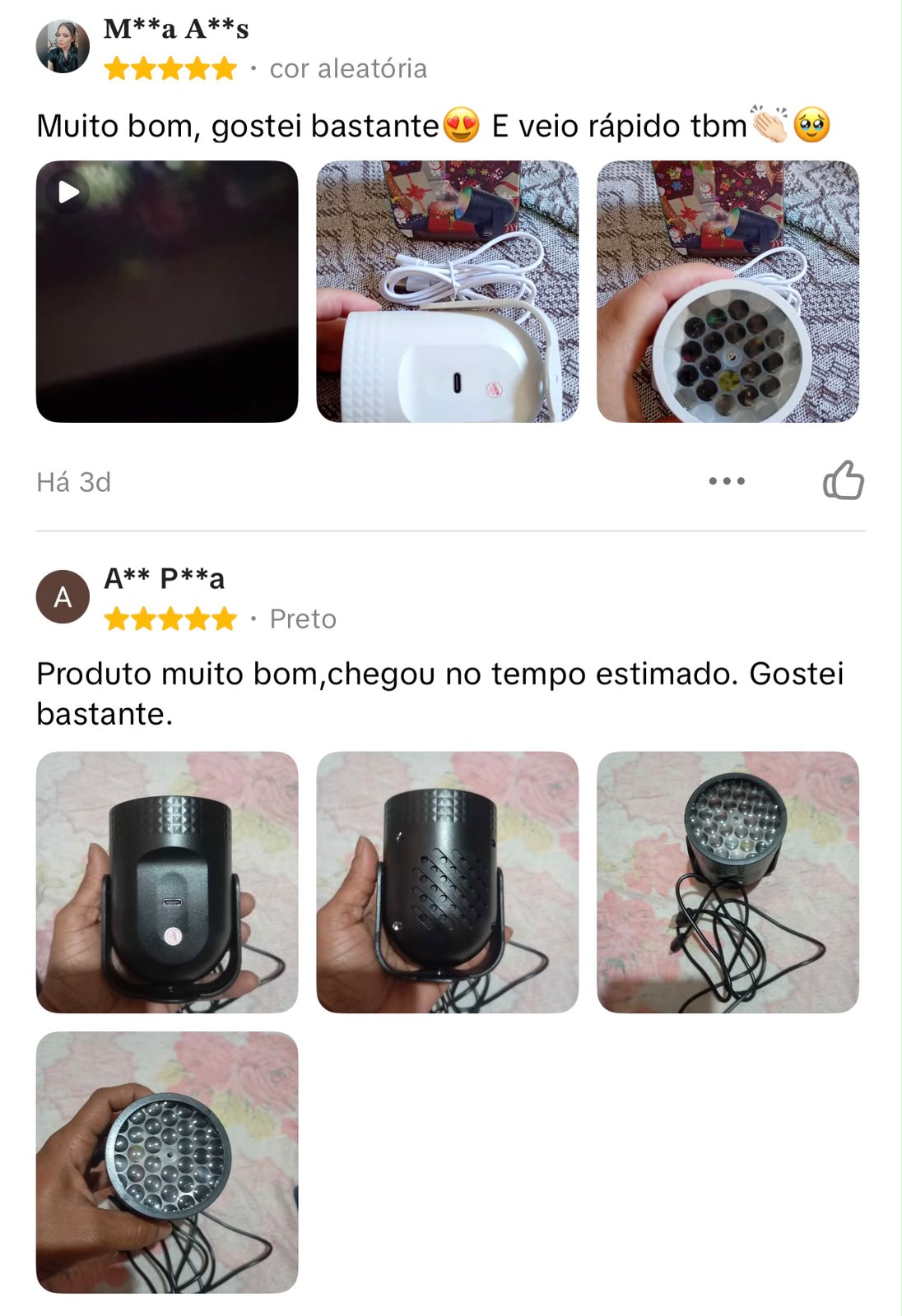Avaliação de cliente com cinco estrelas: produto muito bom e entrega dentro do prazo